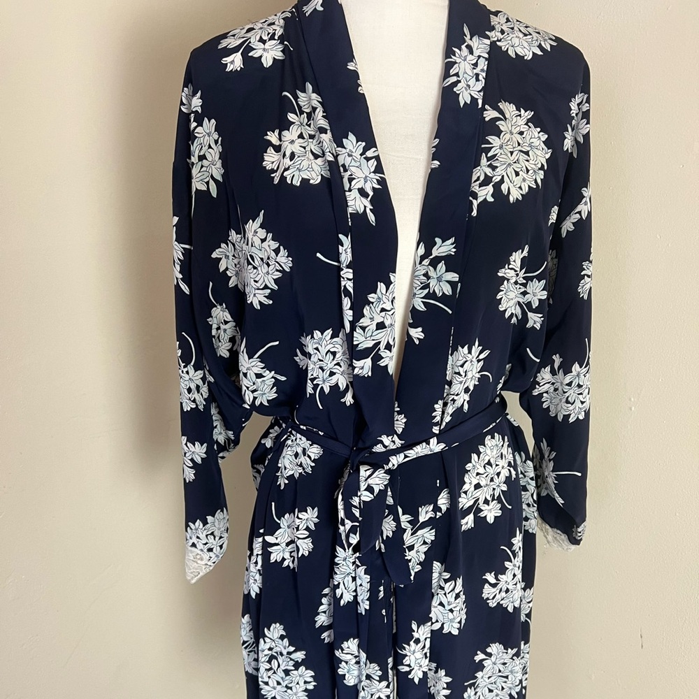 Vintage CHRISTIAN DIOR Floral Belted USA Made Robe Size Large
